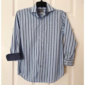 TD Thomas Dean Boys' Blue Strip Button Front Dress Shirt Size Small 8